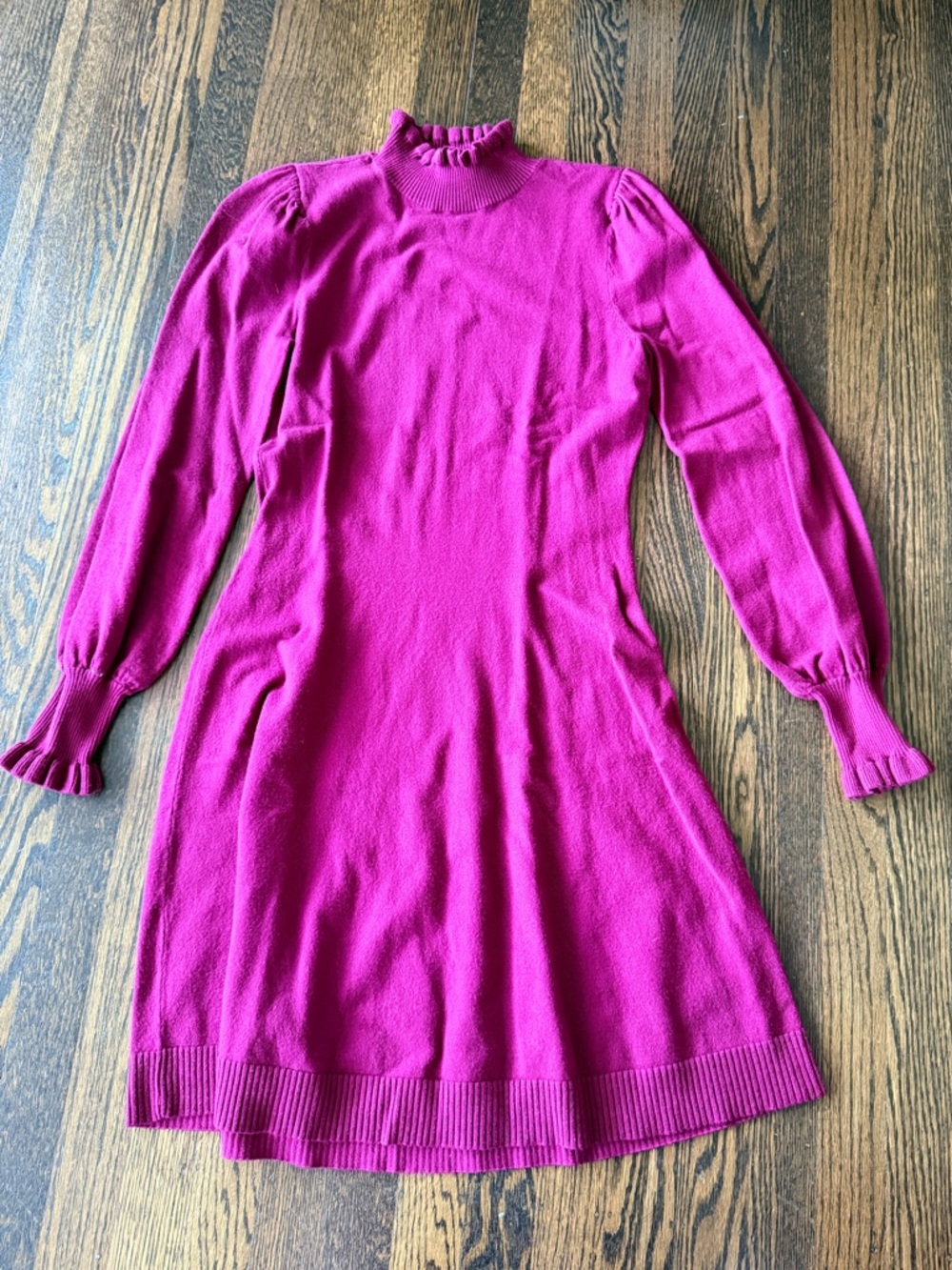 CeCe Magenta Ruffle Neck Sweater Dress small